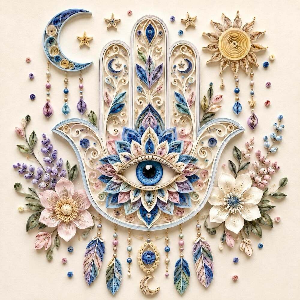 8 X 8 Framed Quilled Hamsa Hand E 828